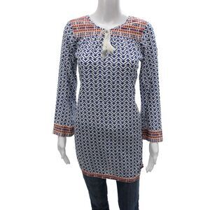 Soft Joie Womens Blue Cotton Geometric Tunic Long Sleeve Size S